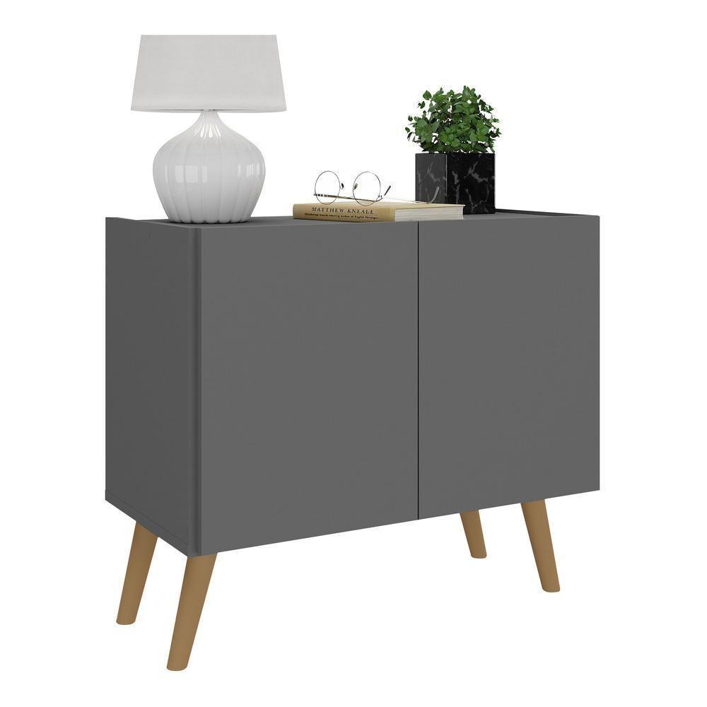 Mesa De Cabeceira Retrô 2 Portas Multimóveis Mp4133 Grafite/natural Grafite/natural - 1