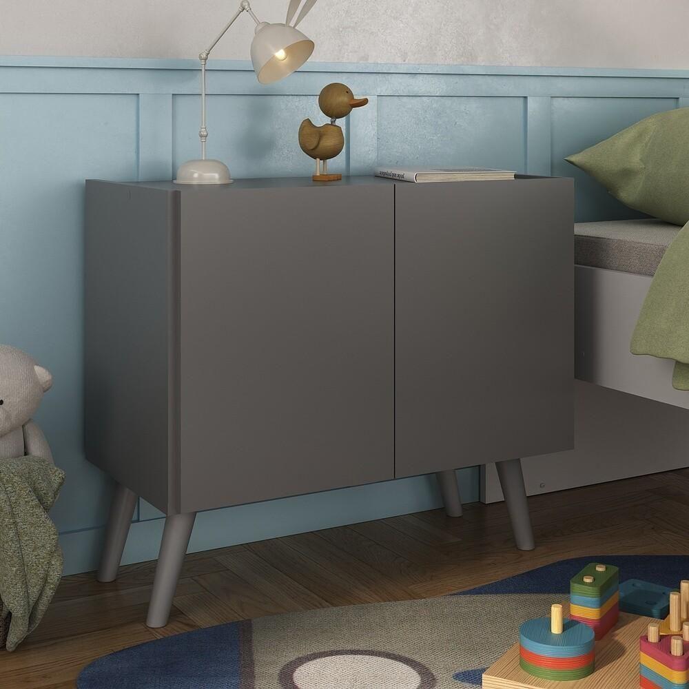 Mesa De Cabeceira Retrô 2 Portas Multimóveis Mp4133 Grafite/cinza Grafite/cinza - 2