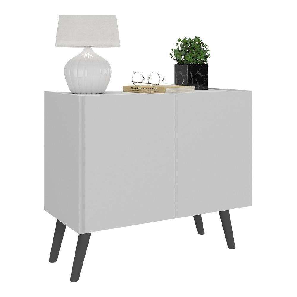 Mesa De Cabeceira Retrô 2 Portas Multimóveis Mp4133 Branca/preta Branco/preto - 1