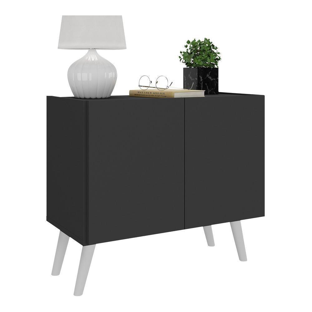 Mesa De Cabeceira Retrô 2 Portas Multimóveis Mp4133 Preta Preto - 1