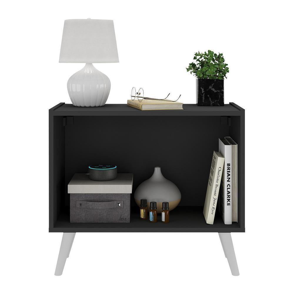 Mesa De Cabeceira Retrô 2 Portas Multimóveis Mp4133 Preta Preto - 2