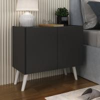 Mesa De Cabeceira Retrô 2 Portas Multimóveis Mp4133 Preta Preto