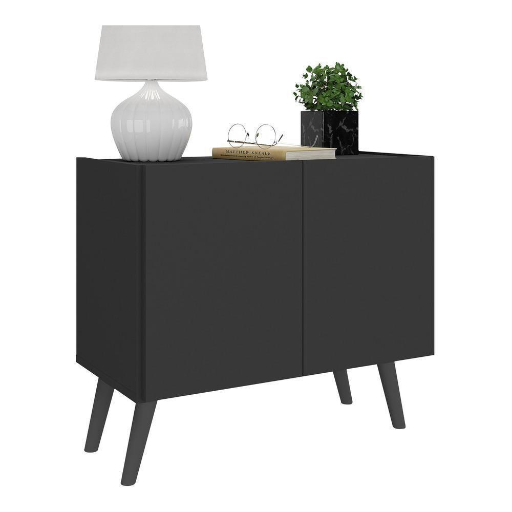 Mesa De Cabeceira Retrô 2 Portas Multimóveis Mp4133 Preta/branca Preto/branco - 1