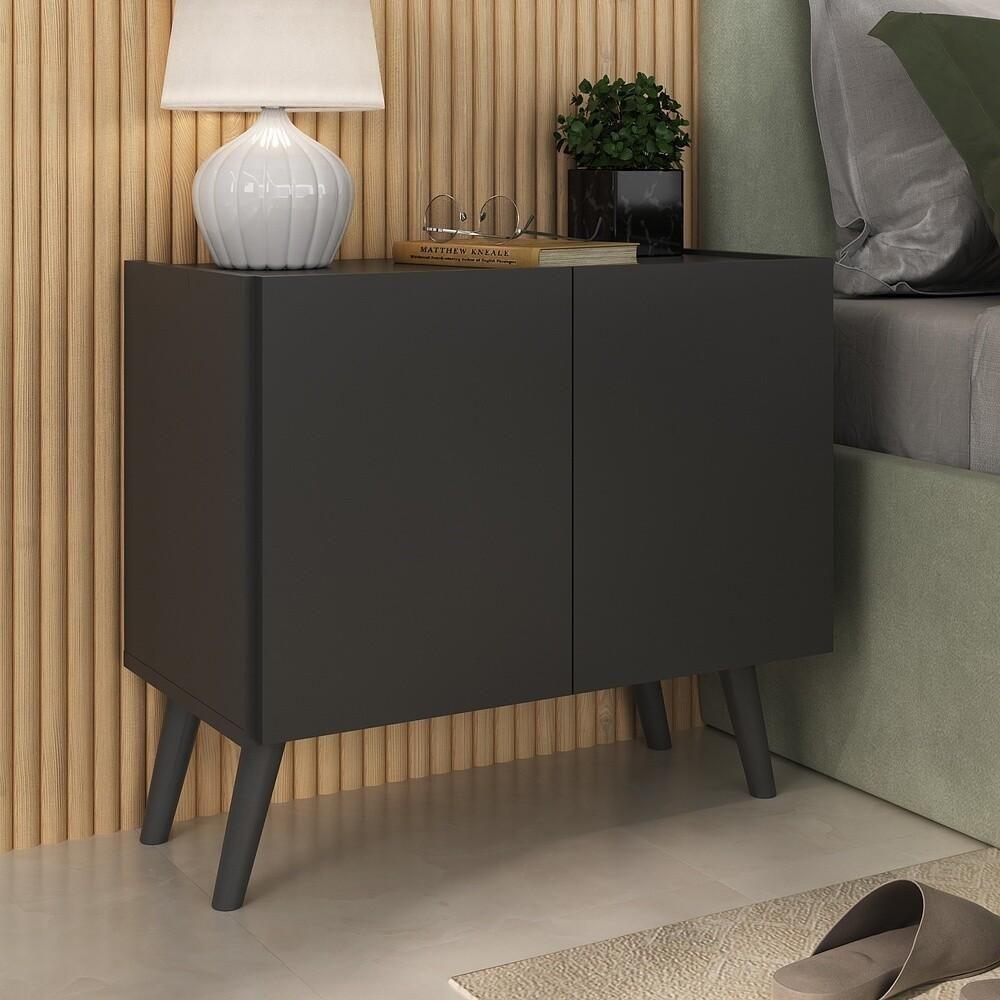 Mesa De Cabeceira Retrô 2 Portas Multimóveis Mp4133 Preta/branca Preto/branco - 4