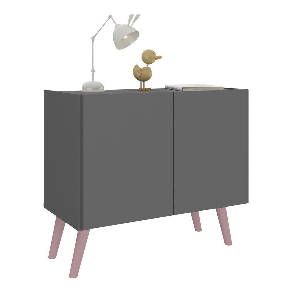 Mesa De Cabeceira Retrô 2 Portas Multimóveis Mp4133 Grafite/rosa Grafite/rosa - 1