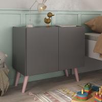 Mesa De Cabeceira Retrô 2 Portas Multimóveis Mp4133 Grafite/rosa Grafite/rosa - 3