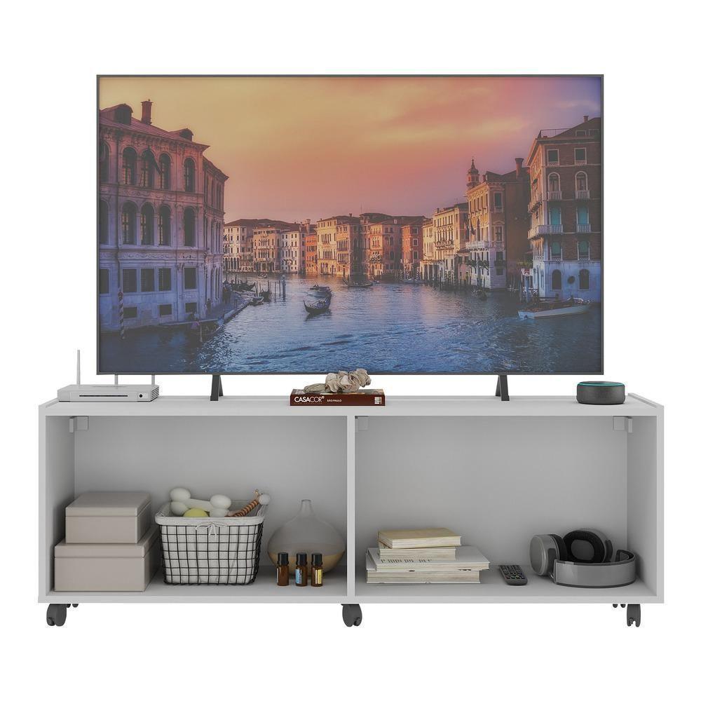 Rack Para Tv Até 50 Polegadas Com 4 Portas E Rodízios Multimóveis Mp1069 Branco Branco - 3