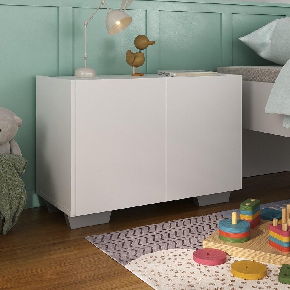 Mesa De Cabeceira Com Pés 2 Portas Multimóveis Mp4134 Branca/cinza Branco/cinza - 2