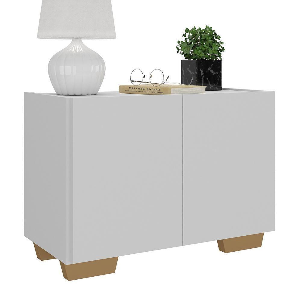 Mesa De Cabeceira Com Pés 2 Portas Multimóveis Mp4134 Branca/natural Branco/natural - 1