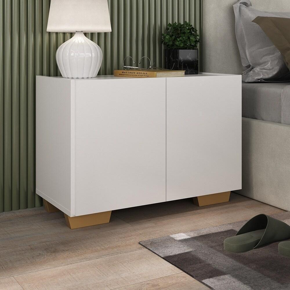 Mesa De Cabeceira Com Pés 2 Portas Multimóveis Mp4134 Branca/natural Branco/natural - 3