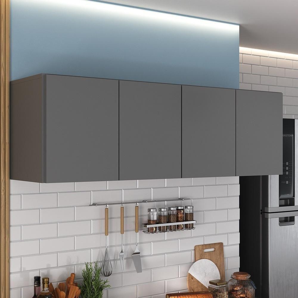 Armário De Cozinha Aéreo 4 Portas Multimóveis Mp2156 Grafite Grafite - 2