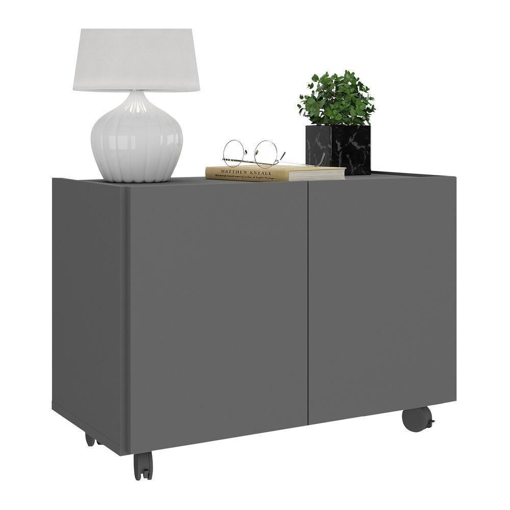 Mesa De Cabeceira Com Rodízios 2 Portas Multimóveis Mp4131 Grafite Grafite - 1