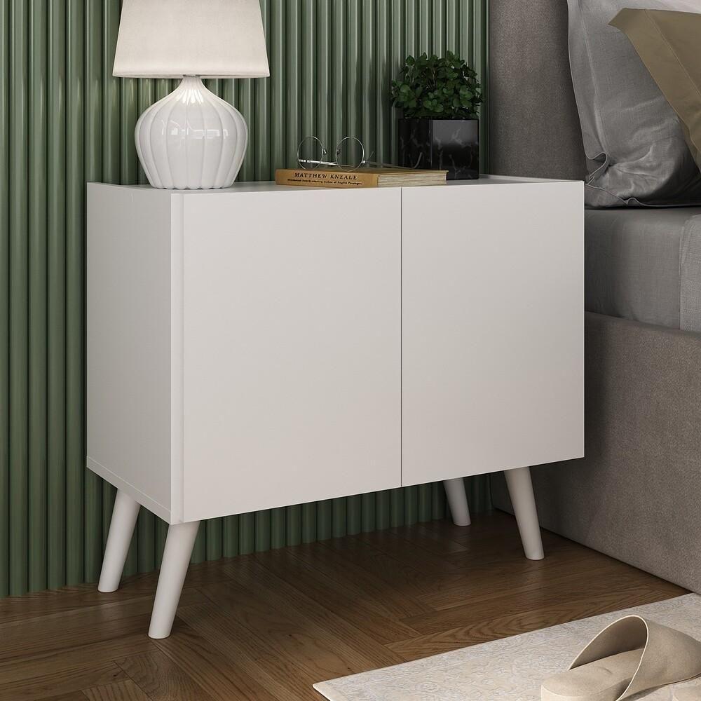 Mesa De Cabeceira Retrô 2 Portas Multimóveis Mp4133 Branca Branco - 3