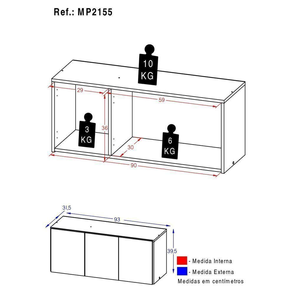 Armário De Cozinha Aéreo 3 Portas Multimóveis Mp2155 Branco Branco - 4