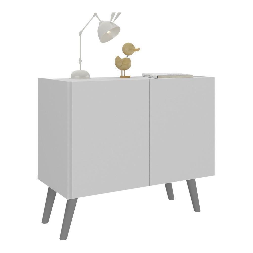 Mesa De Cabeceira Retrô 2 Portas Multimóveis Mp4133 Branca/cinza Branco/cinza - 1