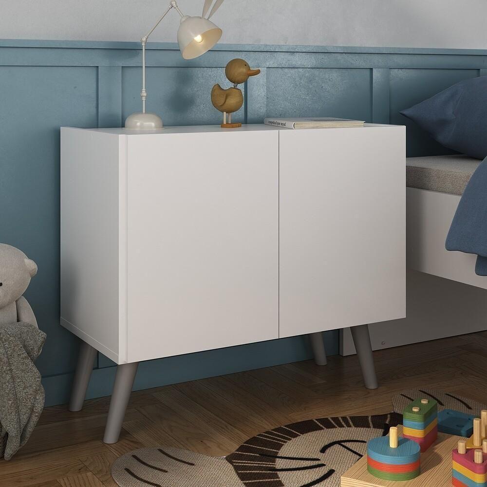 Mesa De Cabeceira Retrô 2 Portas Multimóveis Mp4133 Branca/cinza Branco/cinza - 2