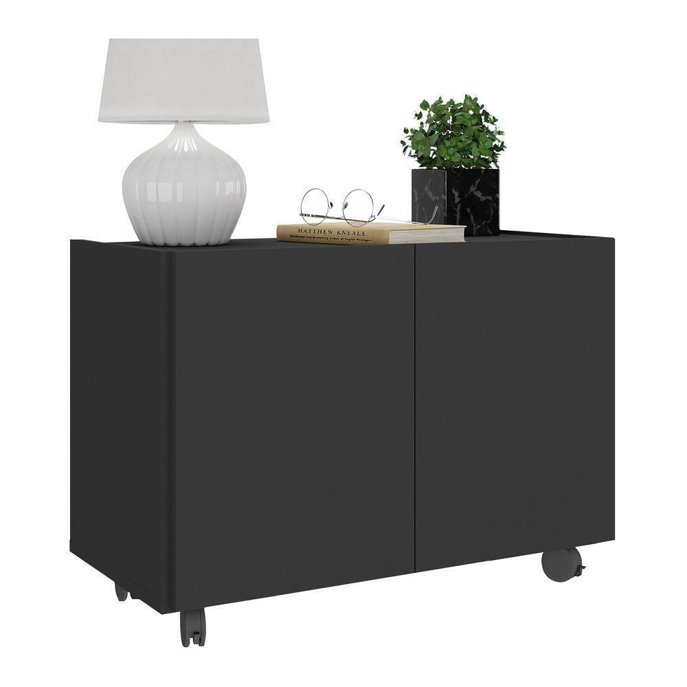 Mesa De Cabeceira Com Rodízios 2 Portas Multimóveis Mp4131 Preta Preto - 1