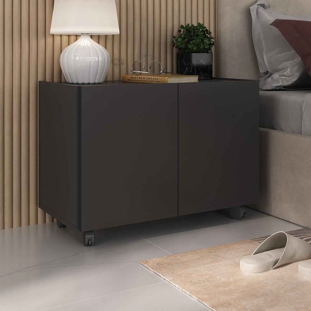 Mesa De Cabeceira Com Rodízios 2 Portas Multimóveis Mp4131 Preta Preto - 3