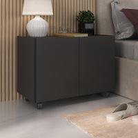 Mesa De Cabeceira Com Rodízios 2 Portas Multimóveis Mp4131 Preta Preto - 3