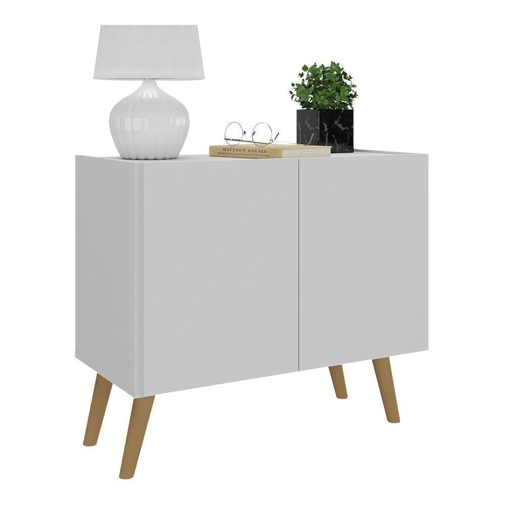 Mesa De Cabeceira Retrô 2 Portas Multimóveis Mp4133 Branca/natural Branco/natural - 1