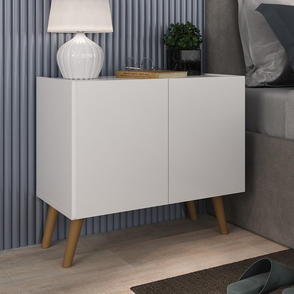 Mesa De Cabeceira Retrô 2 Portas Multimóveis Mp4133 Branca/natural Branco/natural - 3