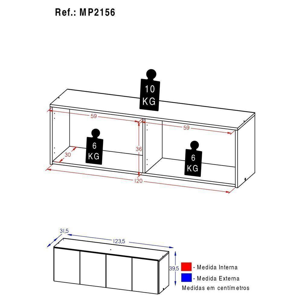 Armário De Cozinha Aéreo 4 Portas Multimóveis Mp2156 Rustic Rustic - 4