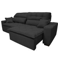 Sofá 2,52m Retrátil E Reclinável Com Molas Cama Inbox Confort Tecido Suede Velusoft Preto - 3