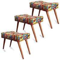 Kit 3 Puff Cama Inbox Boom Retangular Com Pés Em Madeira Maciça Tecido Suede - 1