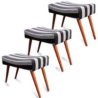 Kit 3 Puff Cama Inbox Hamburgo Retangular Com Pés Em Madeira Maciça Tecido Suede - 1