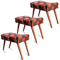 Kit 3 Puff Cama Inbox Kingston Retangular Com Pés Em Madeira Maciça Tecido Suede - 1