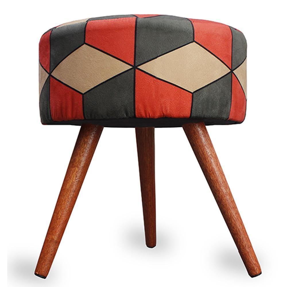 Kit 3 Puff Cama Inbox Kingston Redondo Com Pés Em Madeira Maciça Tecido Suede - 3