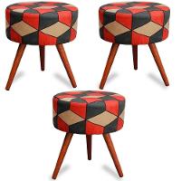 Kit 3 Puff Cama Inbox Kingston Redondo Com Pés Em Madeira Maciça Tecido Suede - 1