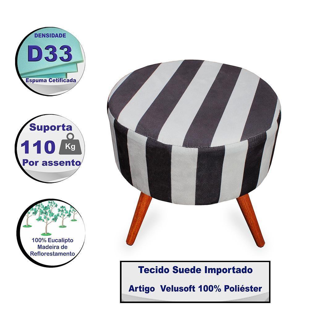 Kit 3 Puff Cama Inbox Hamburgo Redondo Com Pés Em Madeira Maciça Tecido Suede - 5