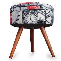 Kit 3 Puff Cama Inbox Londres Redondo Com Pés Em Madeira Maciça Tecido Suede