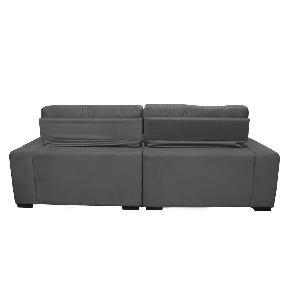 Sofá 2,42m Retrátil E Reclinável Com Molas Cama Inbox Confort Tecido Suede Velusoft Cinza - 2
