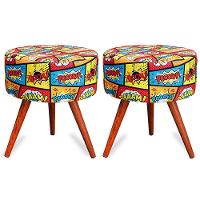 Kit 2 Puff Cama Inbox Boom Redondo Com Pés Em Madeira Maciça Tecido Suede - 1