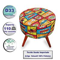 Kit 2 Puff Cama Inbox Boom Redondo Com Pés Em Madeira Maciça Tecido Suede - 5