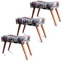 Kit 3 Puff Cama Inbox Londres Retangular Com Pés Em Madeira Maciça Tecido Suede - 1