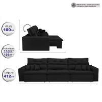 Sofá Cairo 4,12m Retrátil, Reclinável Tecido Suede Preto - 8