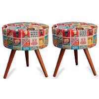 Kit 2 Puff Cama Inbox Las Vegas Redondo Com Pés Em Madeira Maciça Tecido Suede - 1