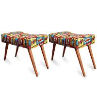 Kit 2 Puff Cama Inbox Boom Retangular Com Pés Em Madeira Maciça Tecido Suede - 1