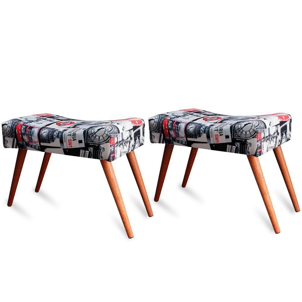 Kit 2 Puff Cama Inbox Londres Retangular Com Pés Em Madeira Maciça Tecido Suede - 1