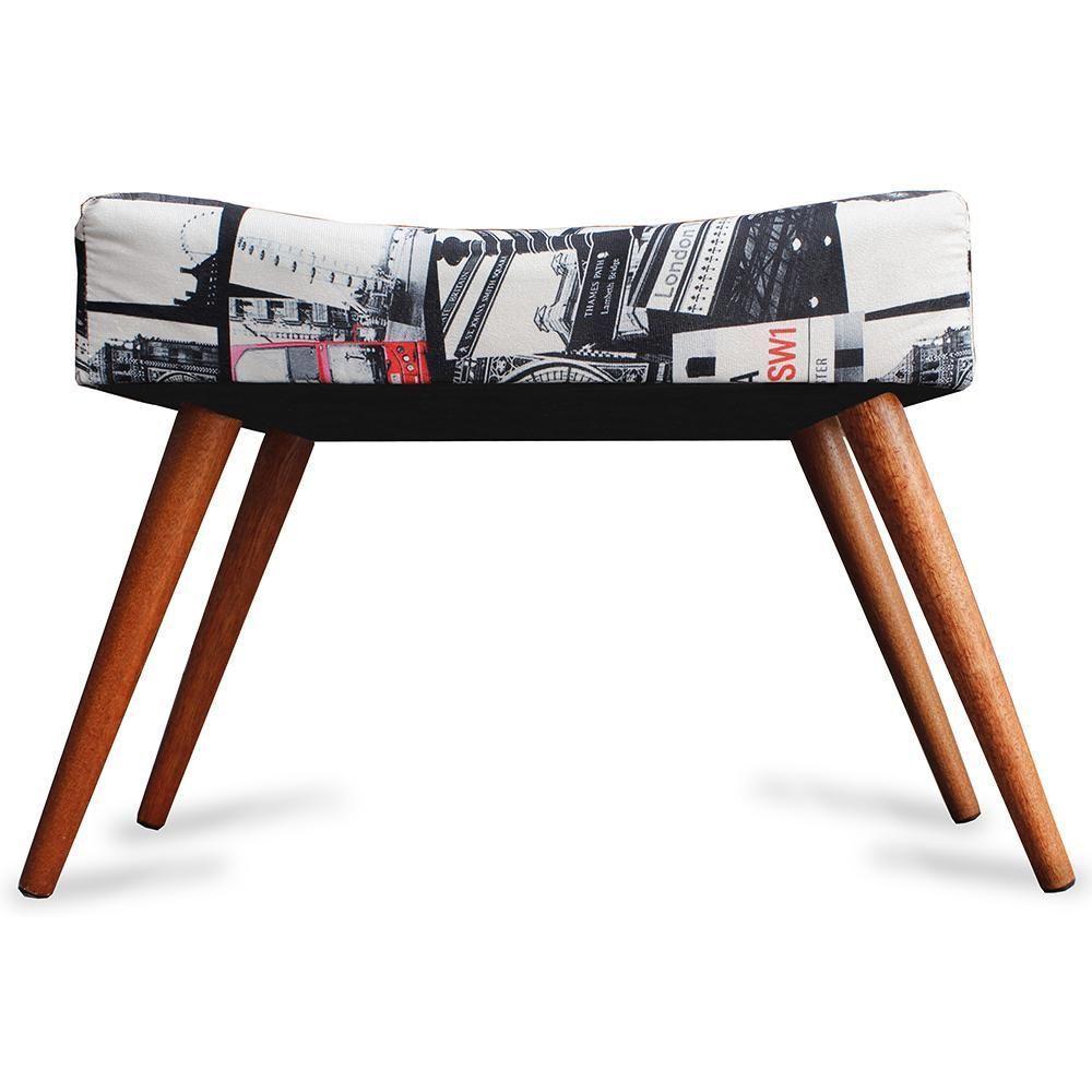 Kit 2 Puff Cama Inbox Londres Retangular Com Pés Em Madeira Maciça Tecido Suede - 2