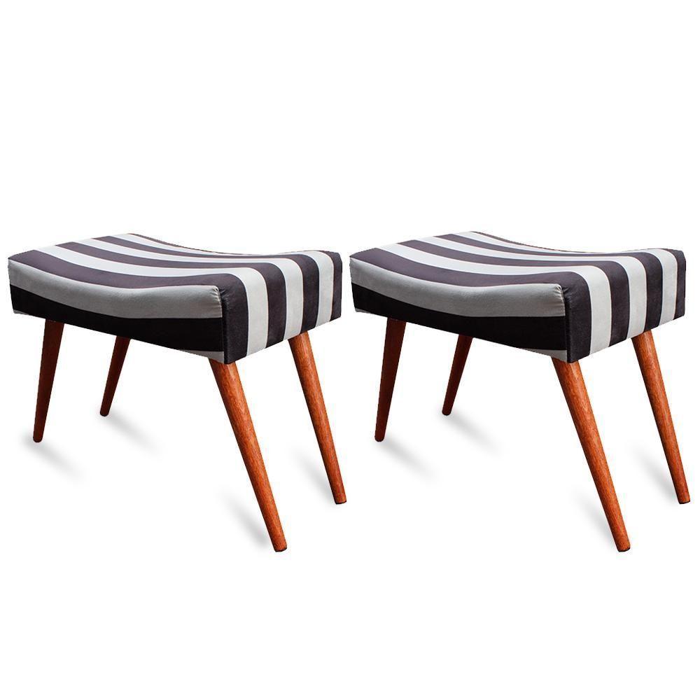 Kit 2 Puff Cama Inbox Hamburgo Retangular Com Pés Em Madeira Maciça Tecido Suede - 1