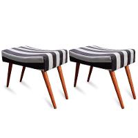 Kit 2 Puff Cama Inbox Hamburgo Retangular Com Pés Em Madeira Maciça Tecido Suede - 1