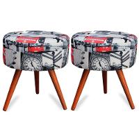 Kit 2 Puff Cama Inbox Londres Redondo Com Pés Em Madeira Maciça Tecido Suede - 1