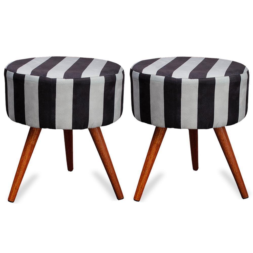 Kit 2 Puff Cama Inbox Hamburgo Redondo Com Pés Em Madeira Maciça Tecido Suede - 1