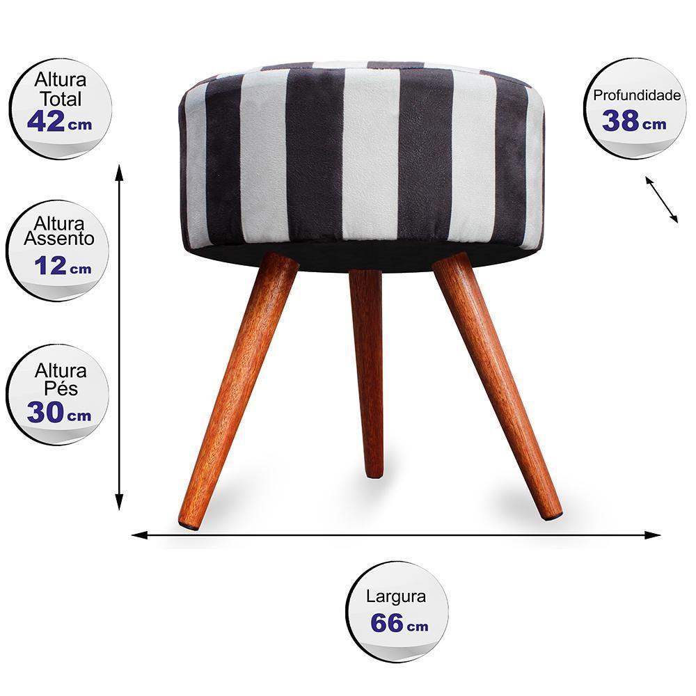 Kit 2 Puff Cama Inbox Hamburgo Redondo Com Pés Em Madeira Maciça Tecido Suede - 6