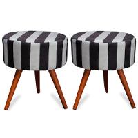 Kit 2 Puff Cama Inbox Hamburgo Redondo Com Pés Em Madeira Maciça Tecido Suede - 1