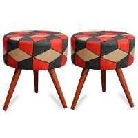 Kit 2 Puff Cama Inbox Kingston Redondo Com Pés Em Madeira Maciça Tecido Suede - 1